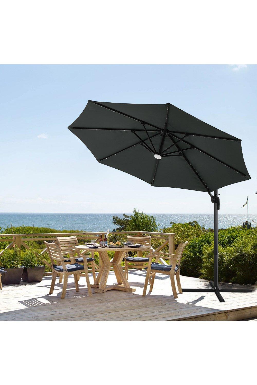 Outdoor Round Cantilever Parasol with Solar-Powered LED Lights